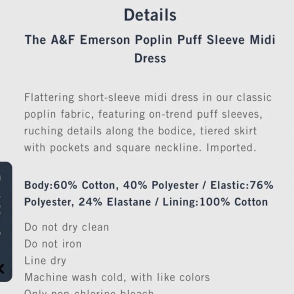 Abercrombie & Fitch Emerson Poplin Puff Seeve Midi Dress (SP) - Picture 6 of 6